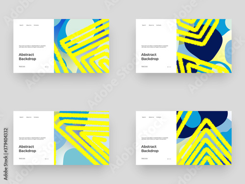 Set homepage design with abstract illustration. Colorful lines, spots, strokes. Decorative backdrop. Hand drawn texture, wavy shapes and gradient. Eps10 vector.