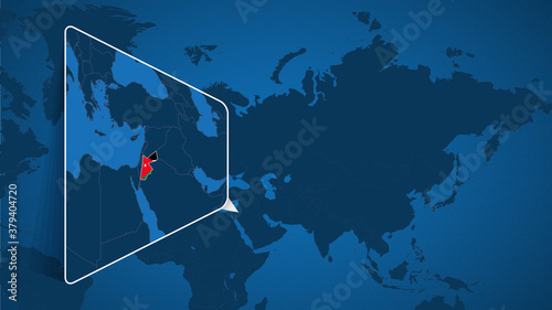 Location of Jordan on the World Map with Enlarged Map of Jordan with Flag.