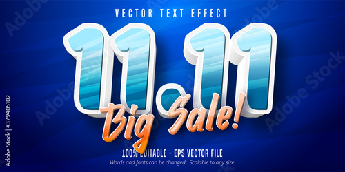 11.11 Big sale text, singles day cartoon style editable text effect