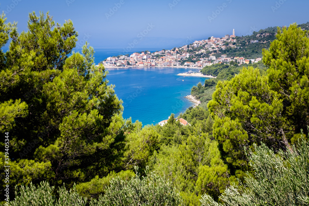 View to the village podgora, sea view, zivogosce, croatia