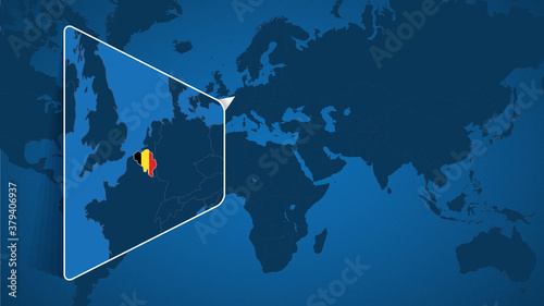 Location of Belgium on the World Map with Enlarged Map of Belgium with Flag.