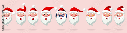 Santa Clause face with beard and hat. Father Frost head cartoon character illustration. isolated on white background. Cute Christmas symbol.