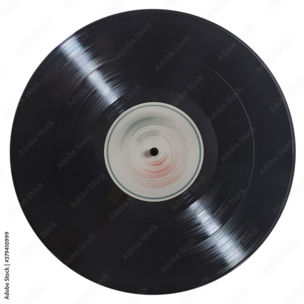 Obraz premium Black vinyl record on a white background, isolated.