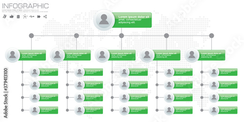 Corporate organization chart with people icons. Vector illustration.