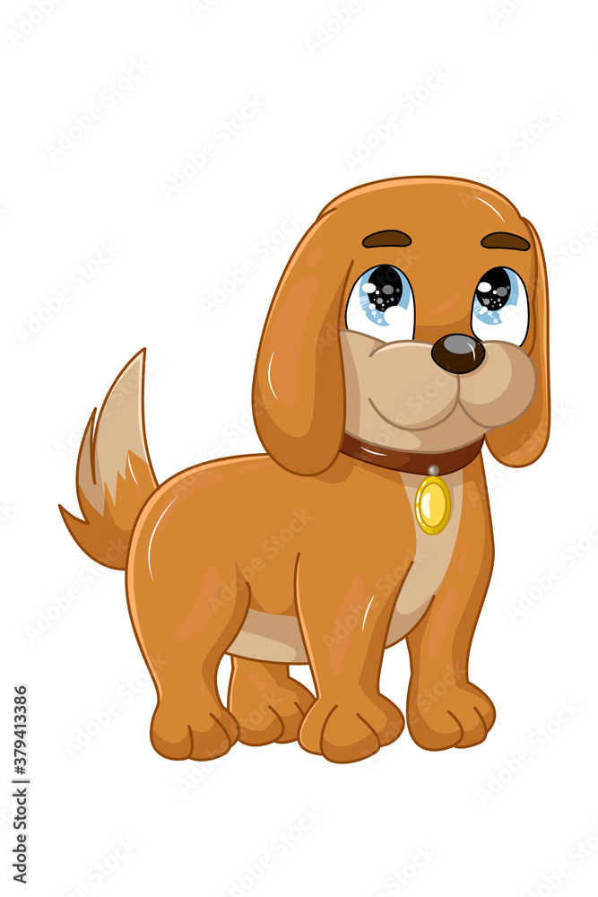 Obraz premium A little cute brown dog with blue eyes, design animal cartoon vector illustration