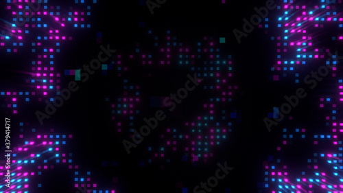 Neon glowing pixels 3D render