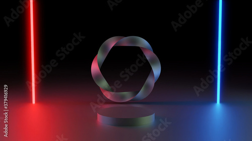 3d rendering minimal background, scene with podium and neon light for product display.