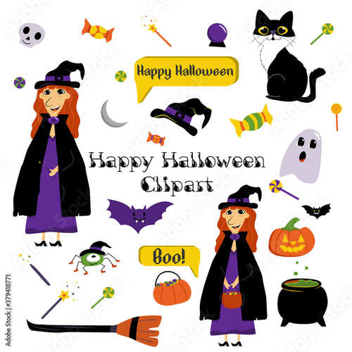 Happy Halloween clipart with 29 objects