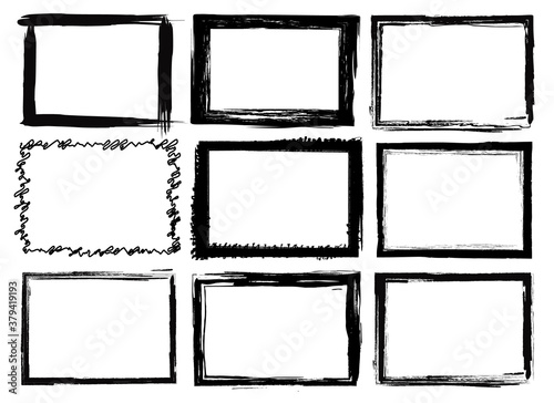 Set of 9 grunge vector frames isolated on a white background