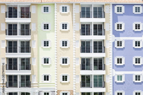 Windows on colorful building.