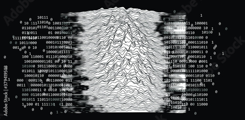 Abstract futuristic background with binary code and wavy graph function. Big data and machine learning concept.