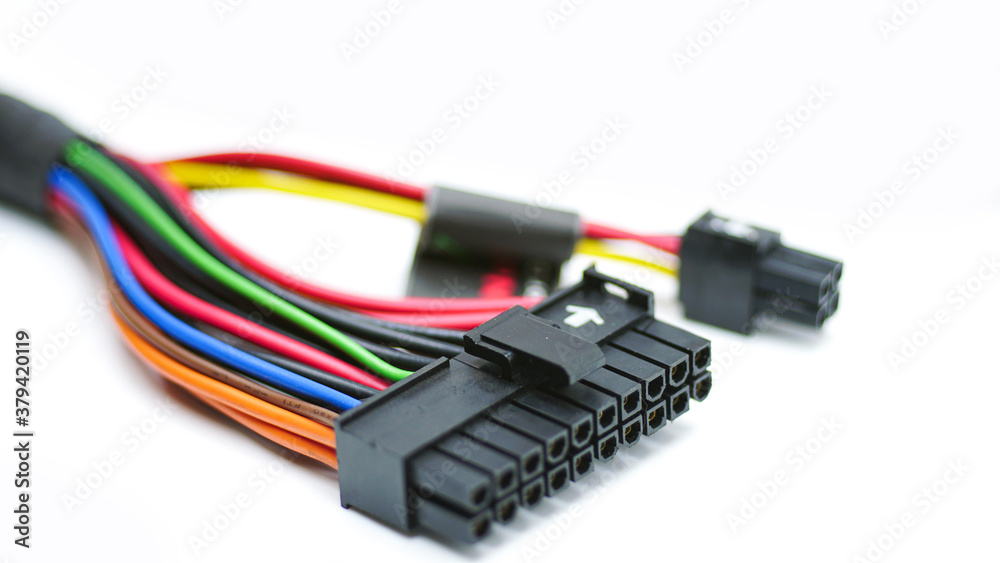 Power Supply Solutions Connector On White Background.Selective focus. Power Supply Solutions Connector On White Background.Selective focus.