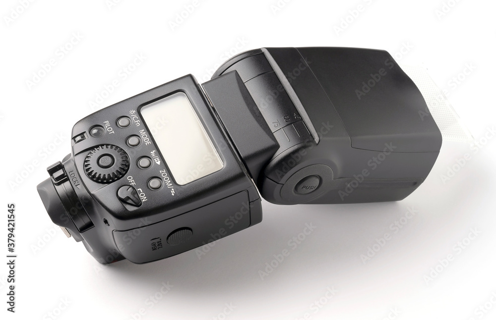 Digital camera flash with autofocus lamp isolated on the white background Digital camera flash with autofocus lamp isolated on the white background