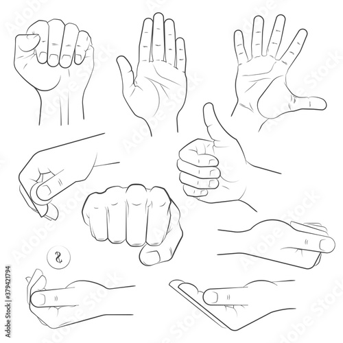 human hand various gestures sketch thumbs up knuckles outline