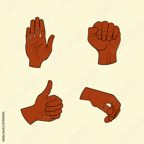 Collection human hand various gestures sketch thumbs up knuckles outline