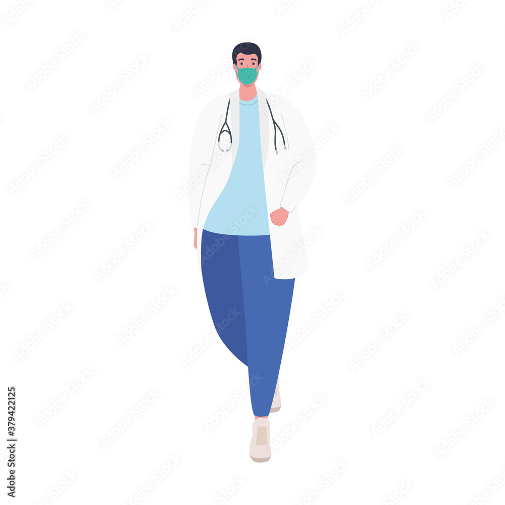 man doctor with mask and stethoscope design of medical care and covid 19 virus theme Vector illustration man doctor with mask and stethoscope design of medical care and covid 19 virus theme Vector illustration