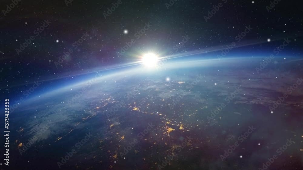 earth's surface and a bright light in space