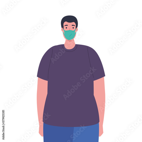 plus size man with mask design of medical care and covid 19 virus theme Vector illustration