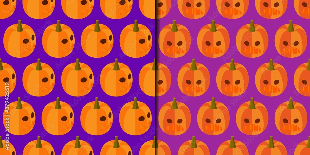 Seamless patterns with isometric jack-o-lanterns. Seamless patterns with isometric jack-o-lanterns.