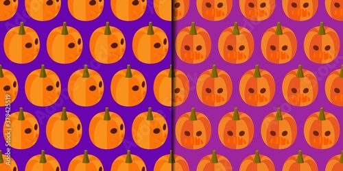 Seamless patterns with isometric jack-o-lanterns.