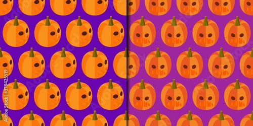 Seamless patterns with isometric jack-o-lanterns.