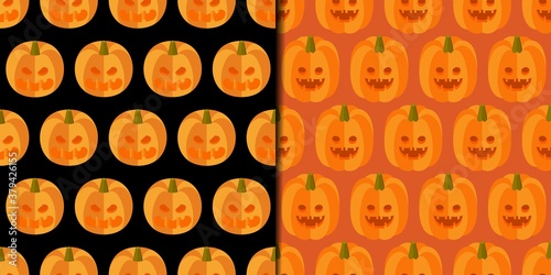 Seamless patterns with isometric jack-o-lanterns.