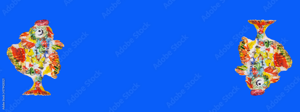 Multiple multicolored crock fish isolated on background. Aquarium concept