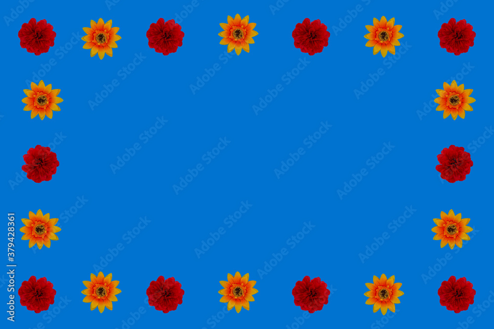 Flowers neatly arranged, isolated on background and with space for writing