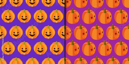 Seamless patterns with isometric jack-o-lanterns.