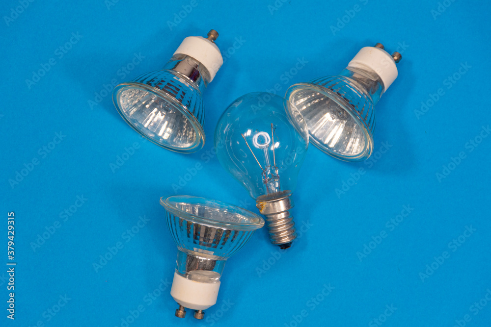Close-up of various electric lamps. Lighting concept