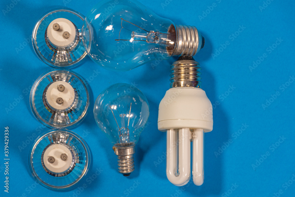Close-up of various electric lamps. Lighting concept