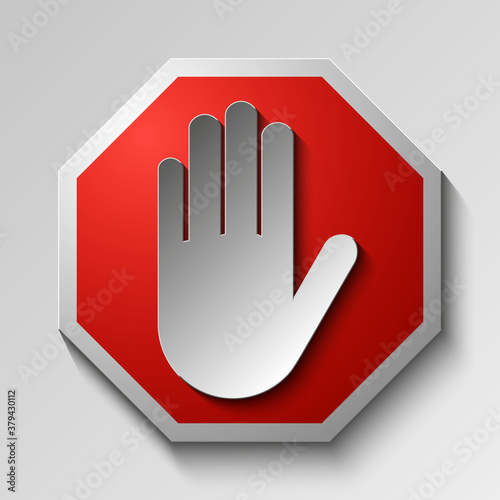 STOP, No entry, hand, road sign on red background