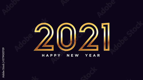 Happy New Year 2021. Golden outline number 2021. Year of the Ox.