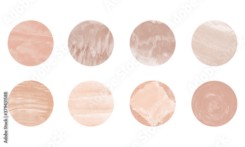 Set of watercolor story highlight cover icons. Watercolor painted circle textures. Stylish highlight cover for social media stories.