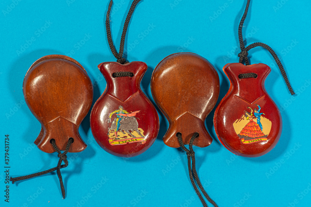 Close up of Spanish castanets isolated on background