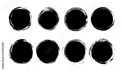 Grunge story highlight cover icons for social media. Abstract grunge banner set. Round black grunge circles shapes.