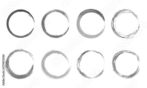 Grunge ink circle brush strokes set. Hand drawn grunge circle frames for social media stories, story highlight icons.