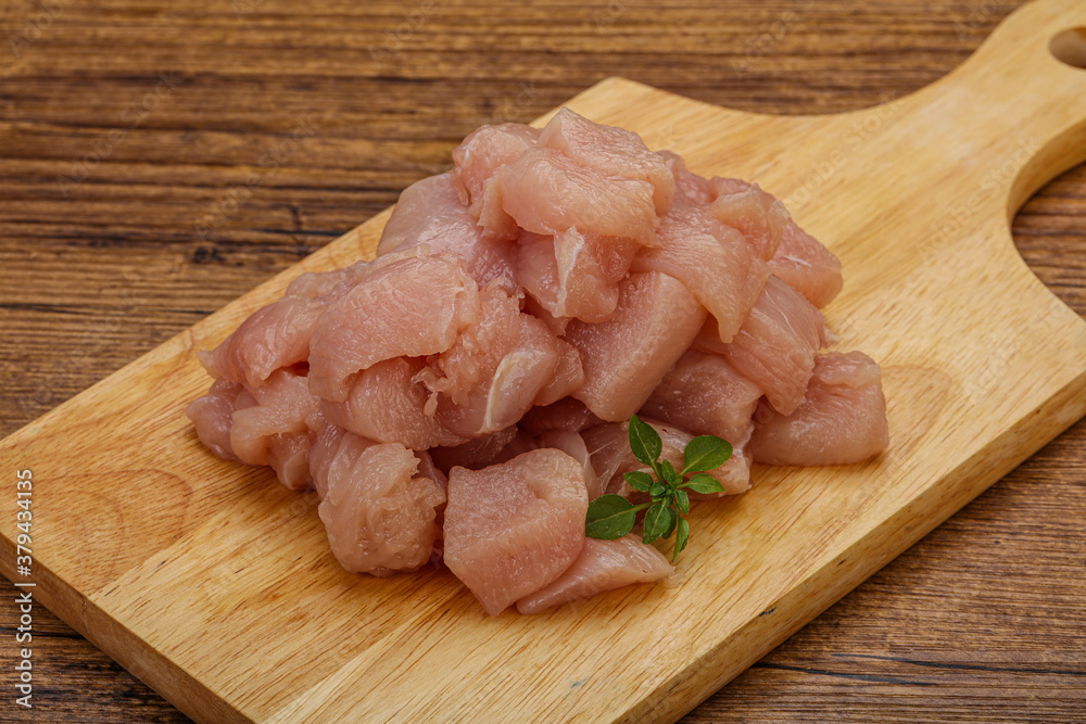 Raw diced chicken for cooking