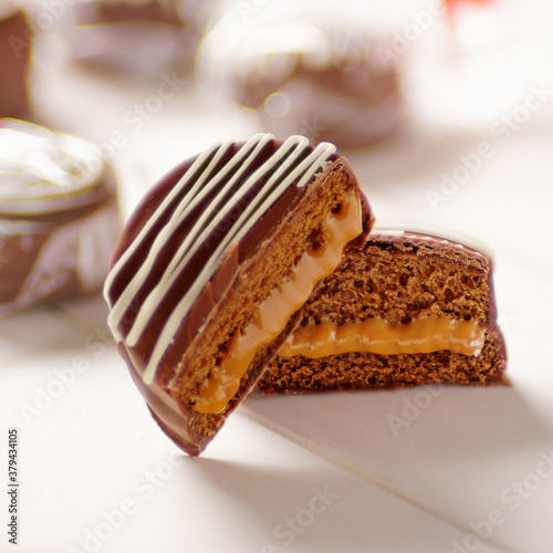 Brazilian Honey Bread with dulce de leche covered with chocolate