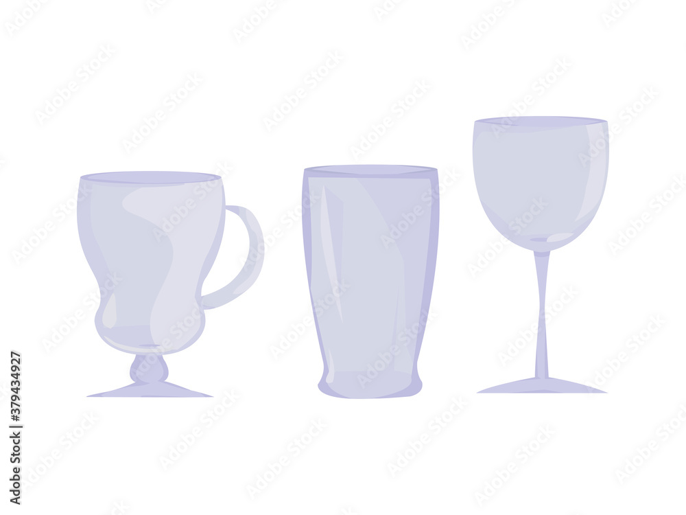 a set of three different glasses: regular, for mulled wine, and a glass with a thin stem. home stuff. kitchen service. transparent material. assorted household goods. a set of three different glasses: regular, for mulled wine, and a glass with a thin stem. home stuff. kitchen service. transparent material. assorted household goods.