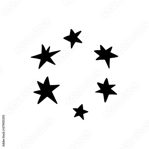 Set of small black stars isolated on white background. Vector stock illustration. Celestial concept.