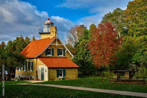 Vászonkép eagle bluff lighthouse, autumn, wisconsin