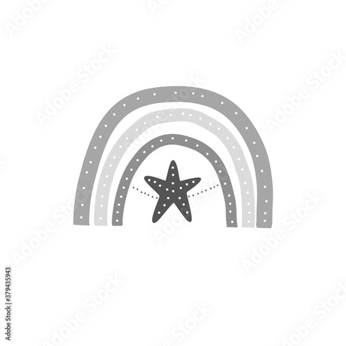 Hand drawing rainbow stylized stars on stripes. Abstract monochrome rainbow close-up inside a big star. Vector stock illustration isolated on white background.