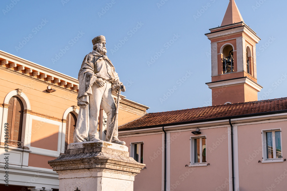 The Statue of Giuseppe Garibaldi in Cesenatico, It is situated in the Pisacane Square, Emilia Romagna, Italy