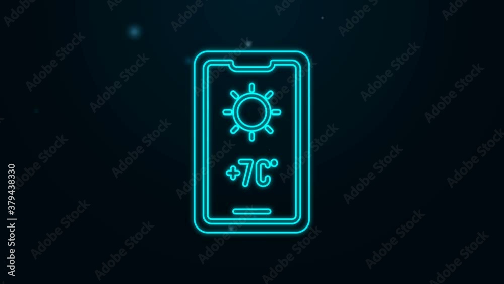 Glowing neon line Weather forecast icon isolated on black background. 4K Video motion graphic animation Glowing neon line Weather forecast icon isolated on black background. 4K Video motion graphic animation