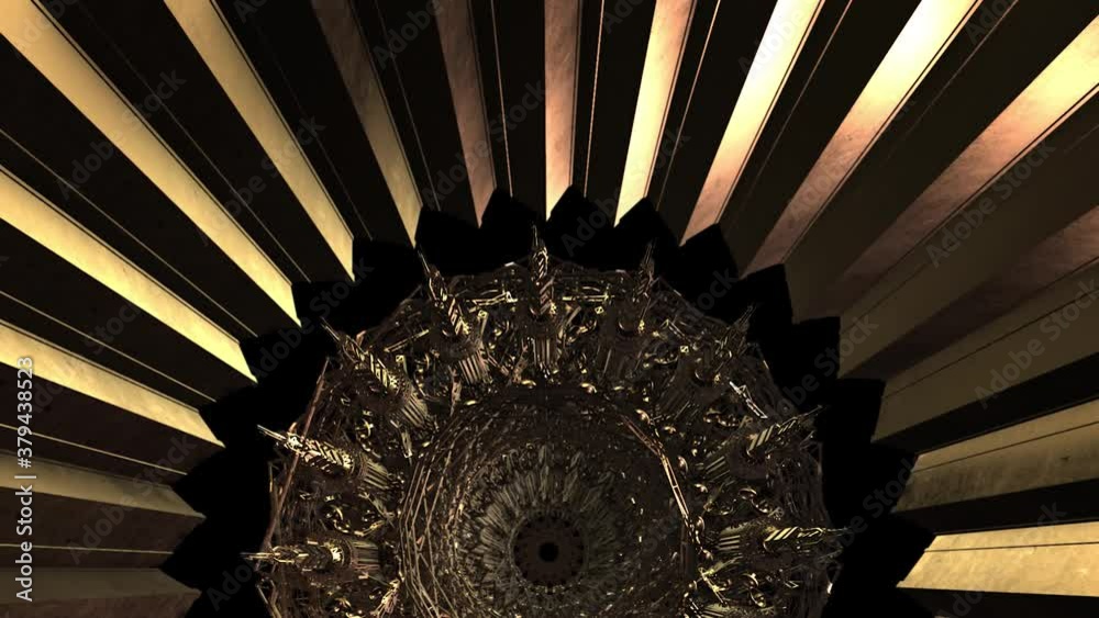 Rotating Art Deco Golden Wire-frame and Symmetrical Design.