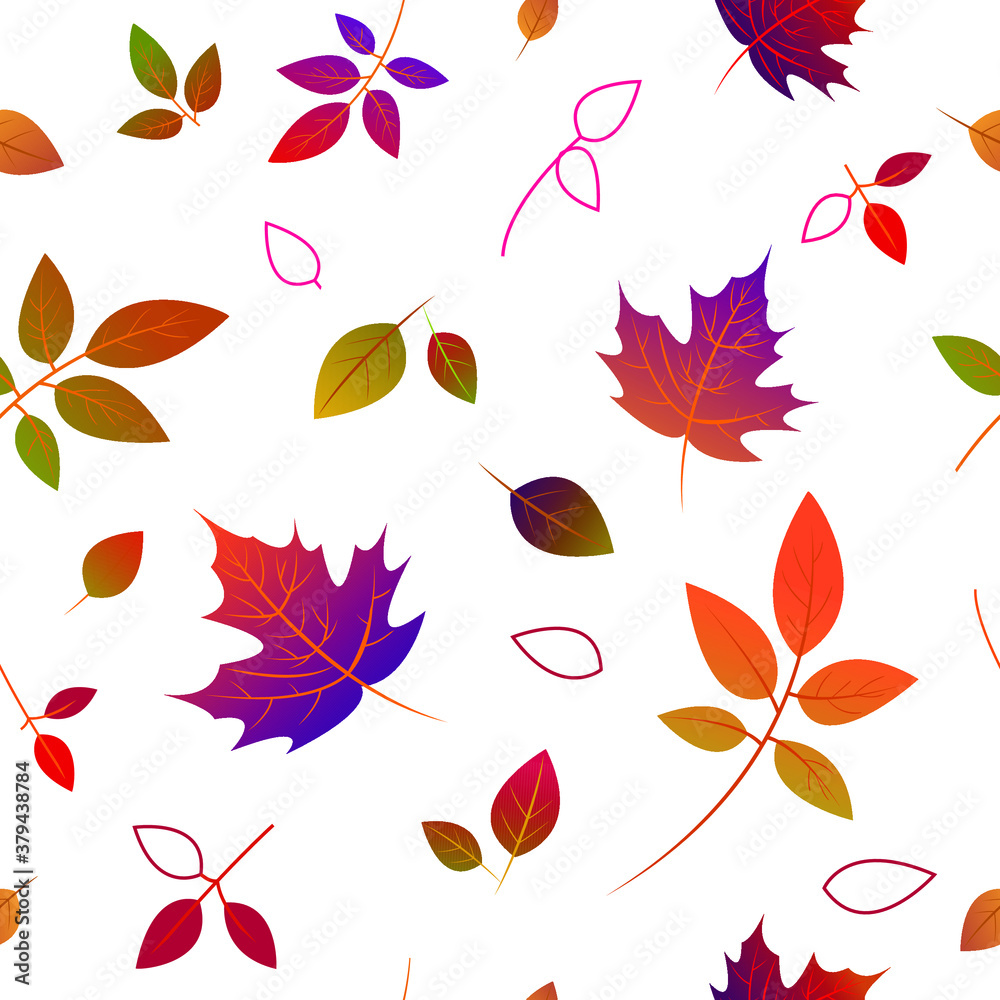 Fototapeta premium falling autumn leaves on a black, white background. seamless pattern, set, isolated elements. autumn