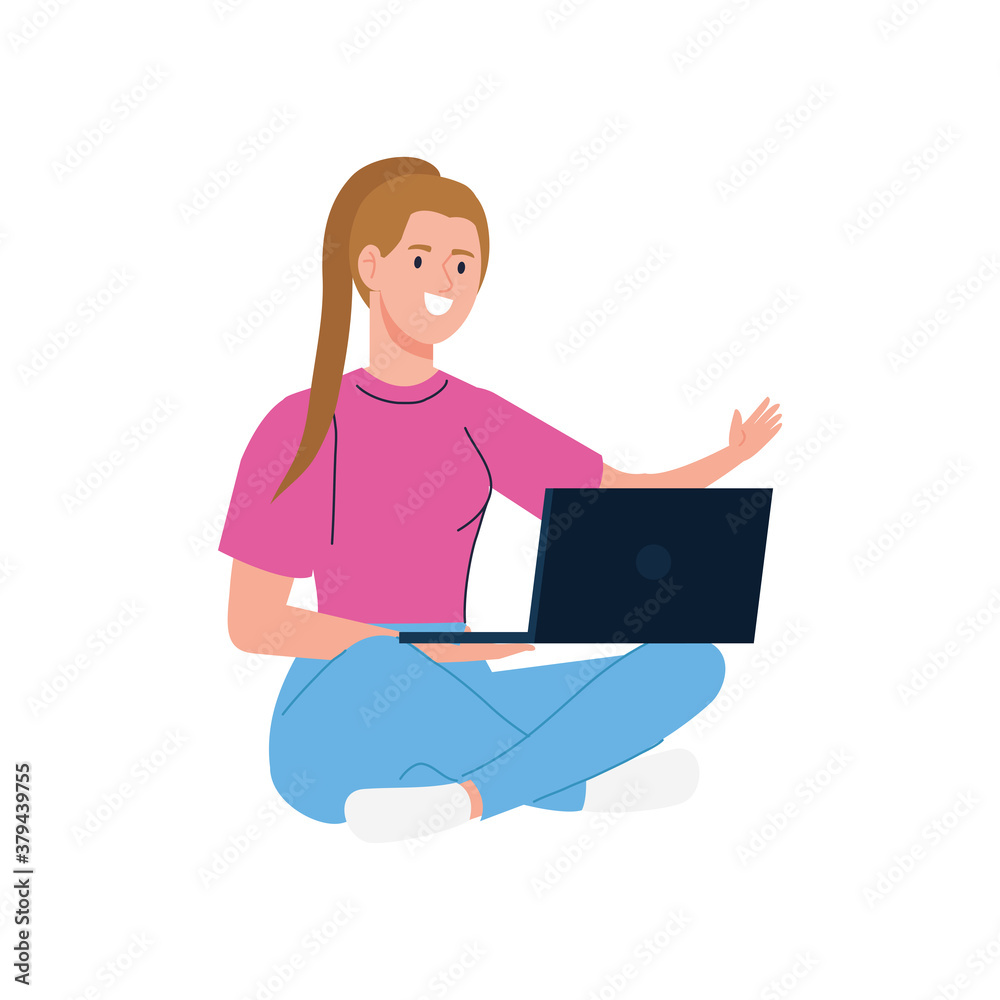 woman cartoon with laptop working design of Work from home theme Vector illustration woman cartoon with laptop working design of Work from home theme Vector illustration