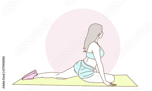 beautiful woman practising yoga and scratching, simple flat vector illustration