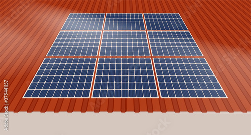Solar panel on a roof of a house, concept of sustainable resources, vector illustration design.